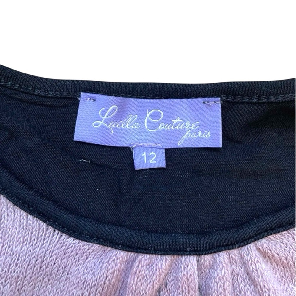 4/$25 Luella Couture Paris Knit Front Long Sleeve Sweater Girls Sz 12 Pink Black - Picture 8 of 9